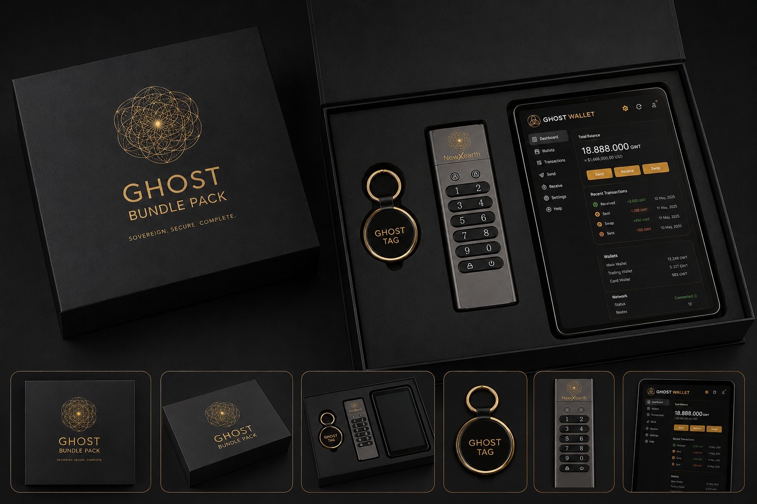 Ghost Bundle Pack: Ghost Tag keyring, hardware key device and Ghost Wallet dashboard